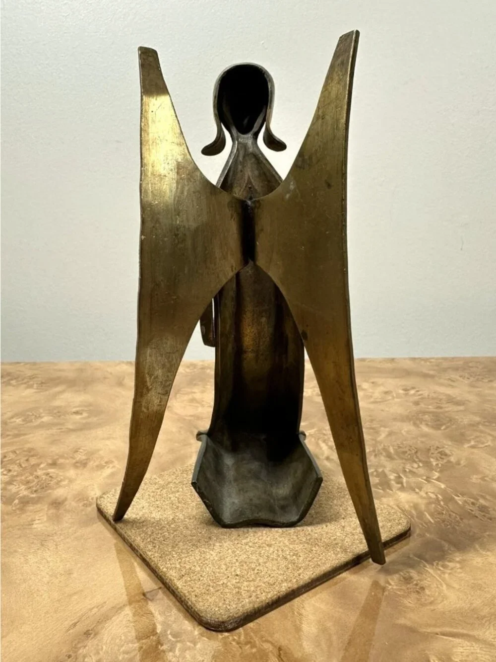 Vtg Mid Century Modernist Brass Angel Playing Horn Sculpture Figurine 7